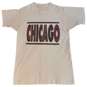 Vintage 90s Chicago Tribal Graphic T-Shirt Single Stitch City Souvenir Sz Medium